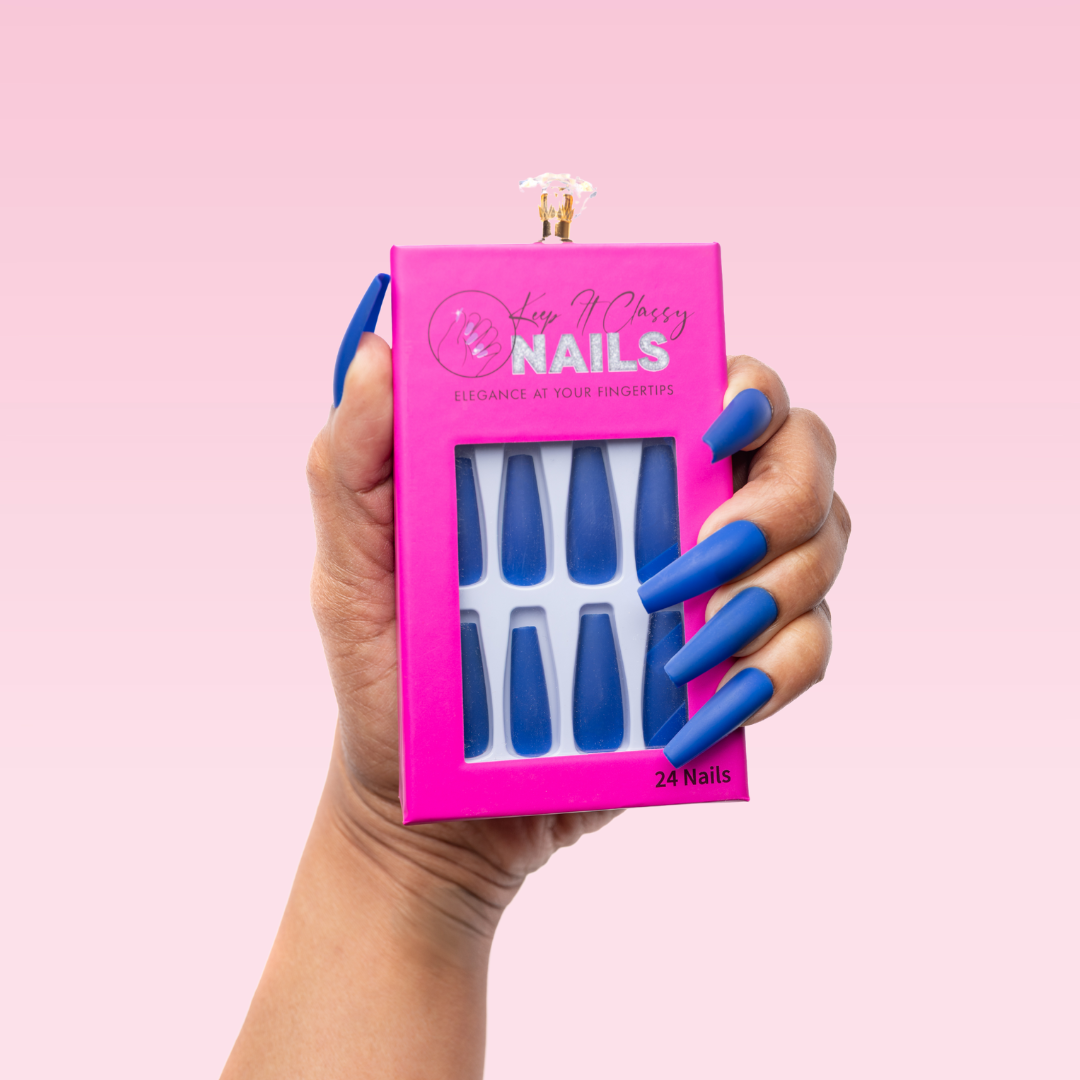 Matte Deep Blue Coffin Press-On Nails