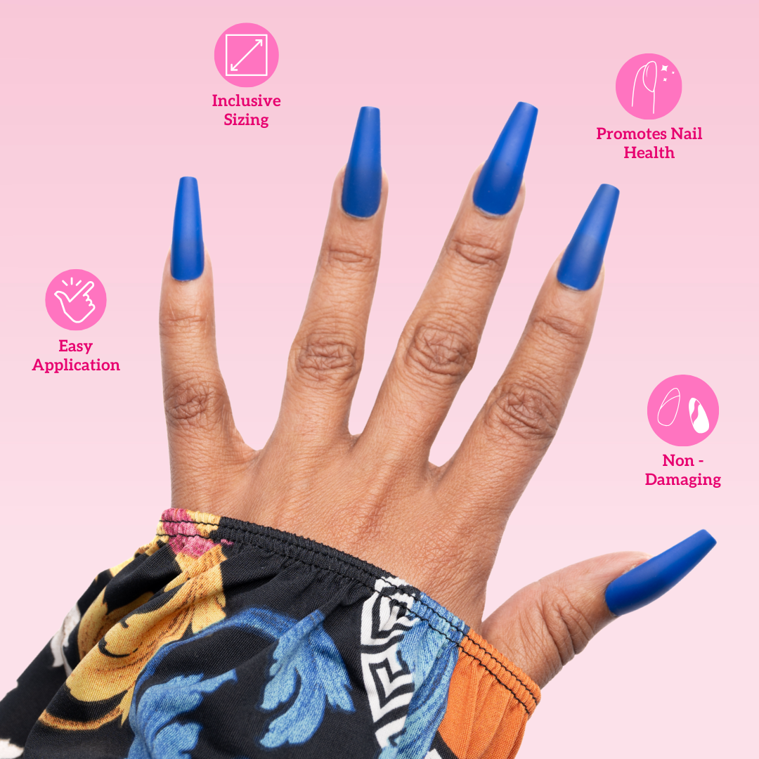 Matte Deep Blue Coffin Press-On Nails