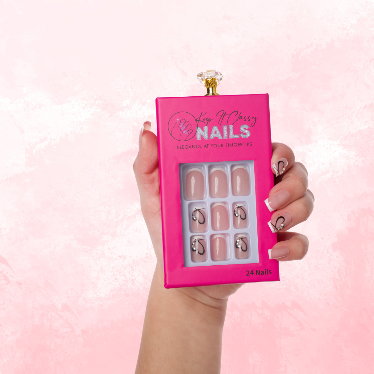 French Heart Square Press-On Nails