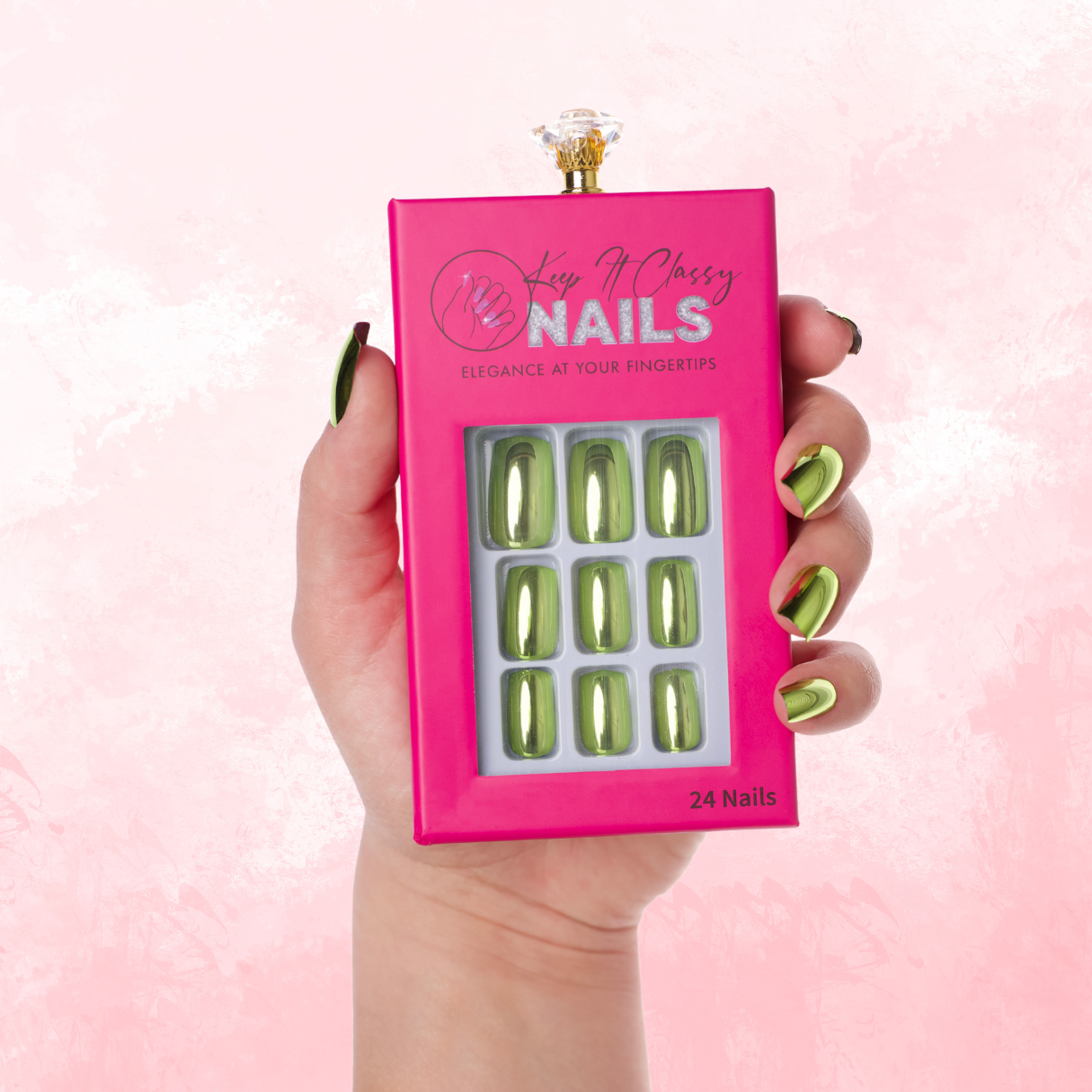 Sour Apple Chrome Square Press-On Nails