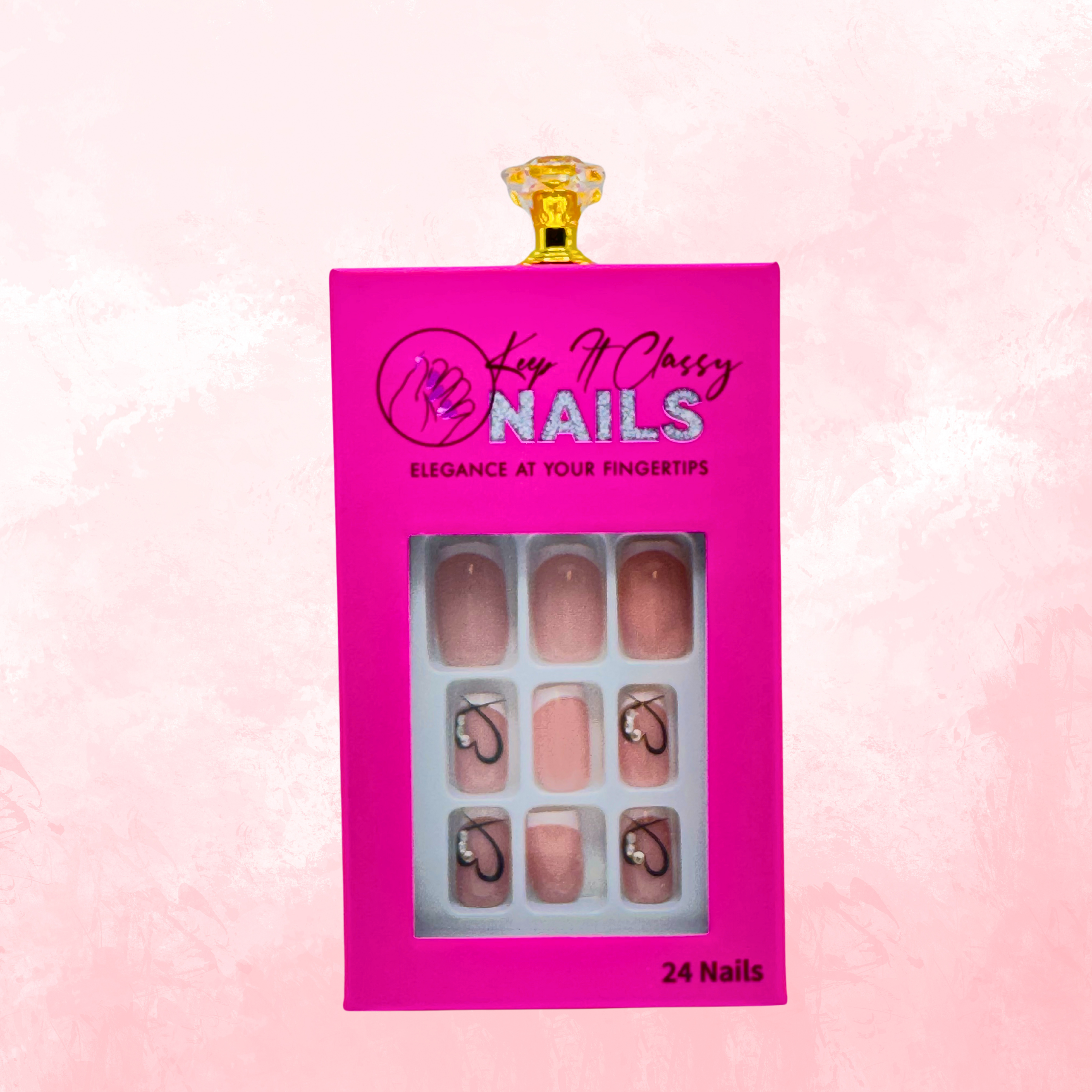 French Heart Square Press-On Nails