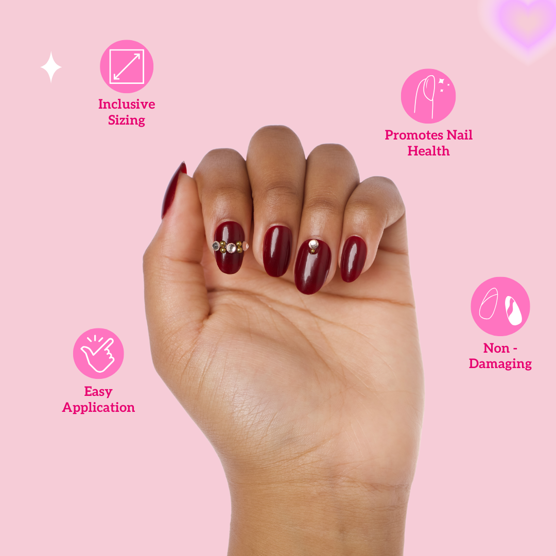 Red Wine Stone Oval Press-On Nails