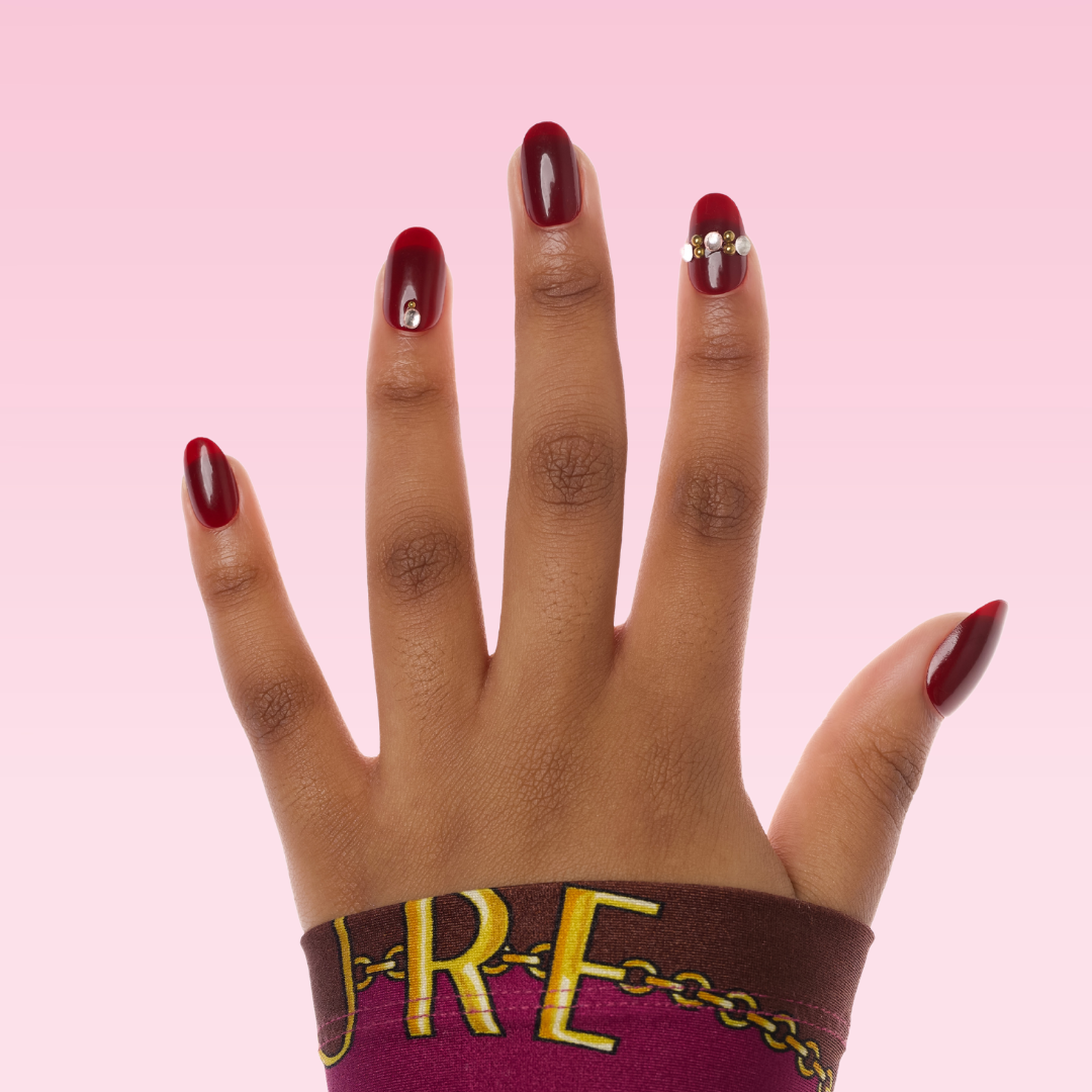 Red Wine Stone Oval Press-On Nails