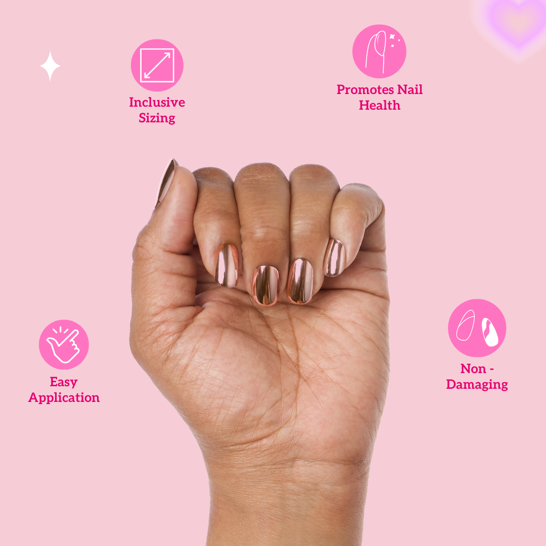 Rose Gold Chrome Oval Press-On Nails