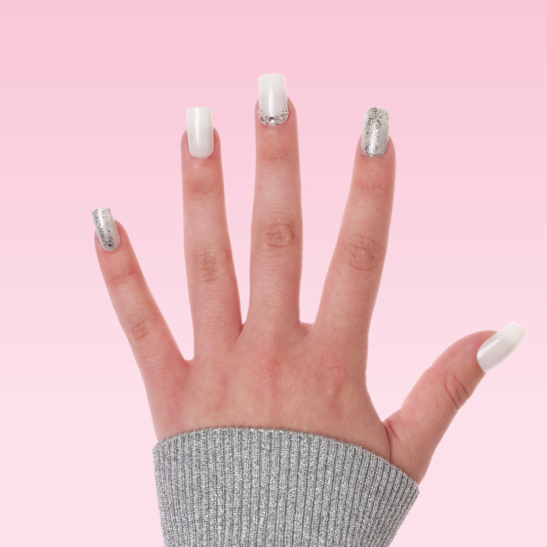 Shiny Pearl/Glitter Square Press-On Nails