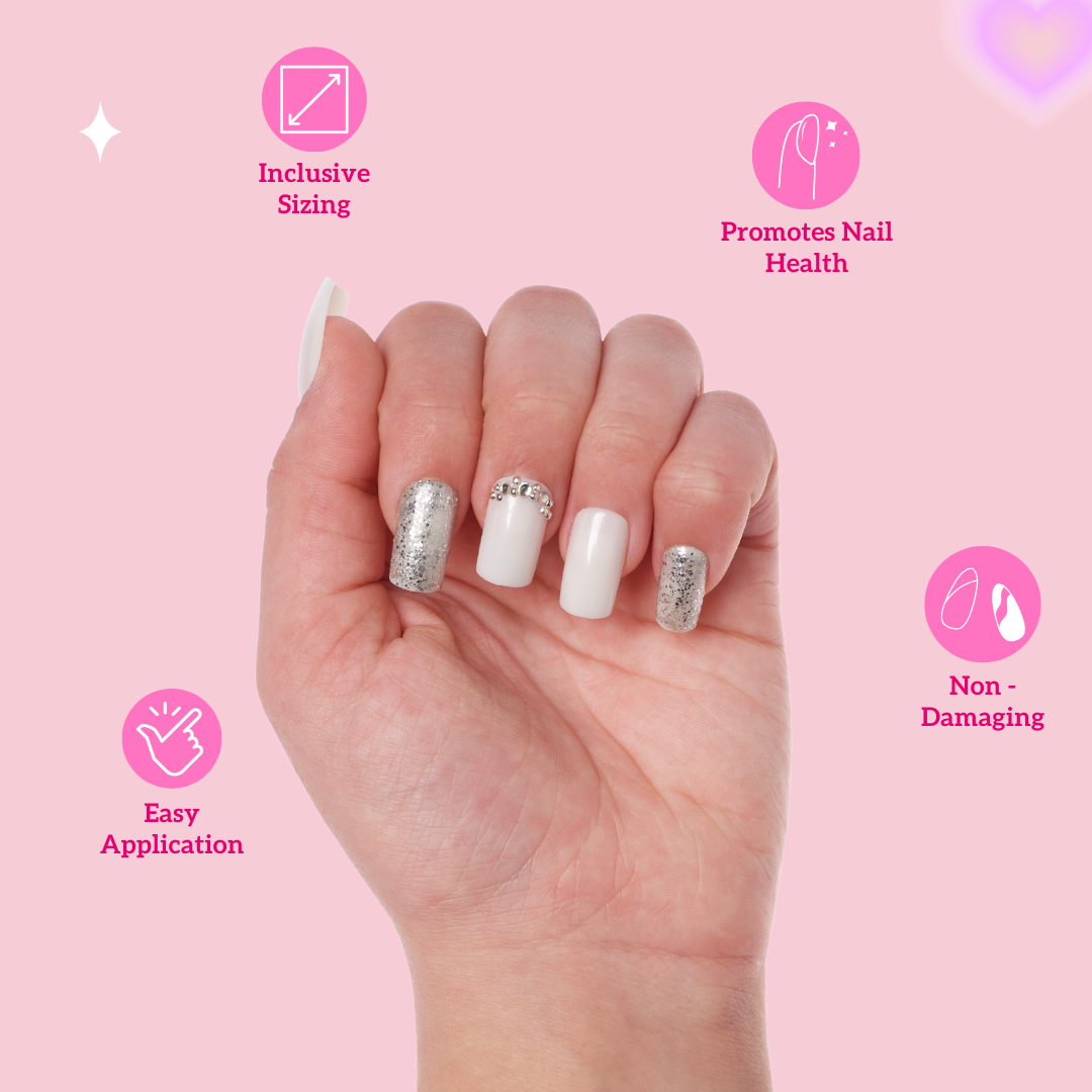 Shiny Pearl/Glitter Square Press-On Nails
