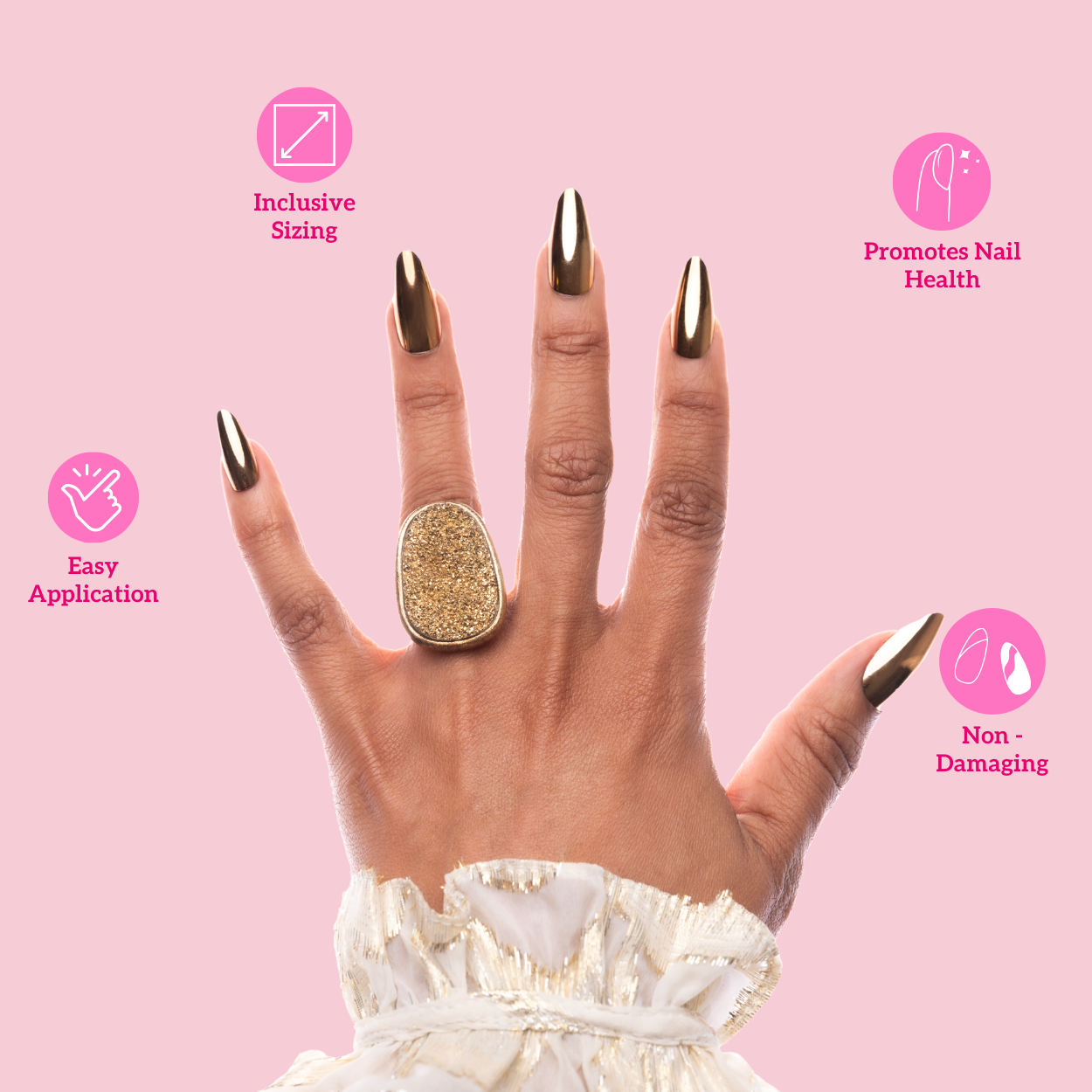 Chrome 24kt Gold Almond Press-On Nails