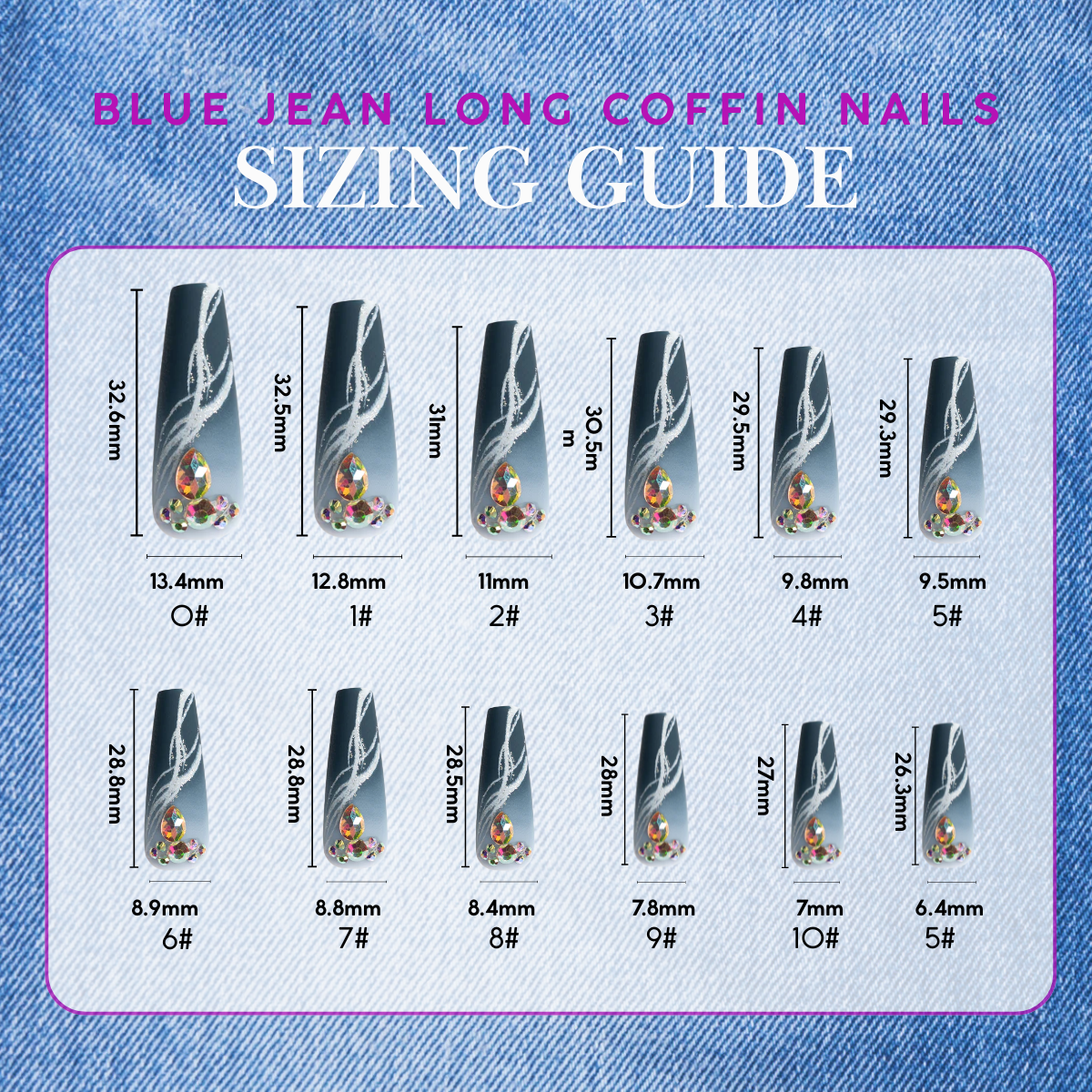 Blue Jean Long Coffin Press-On Nails