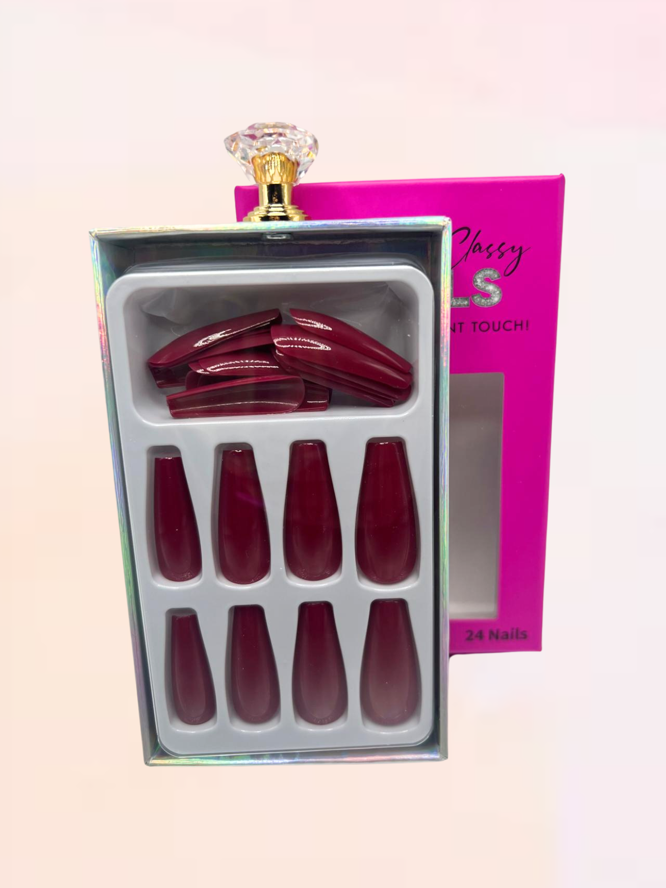 Red Wine Glossy Burgundy Coffin Press-On Nails