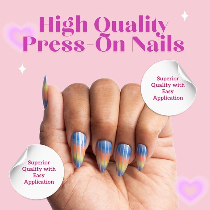 Blue Rainbow Almond Medium Press-On Nails