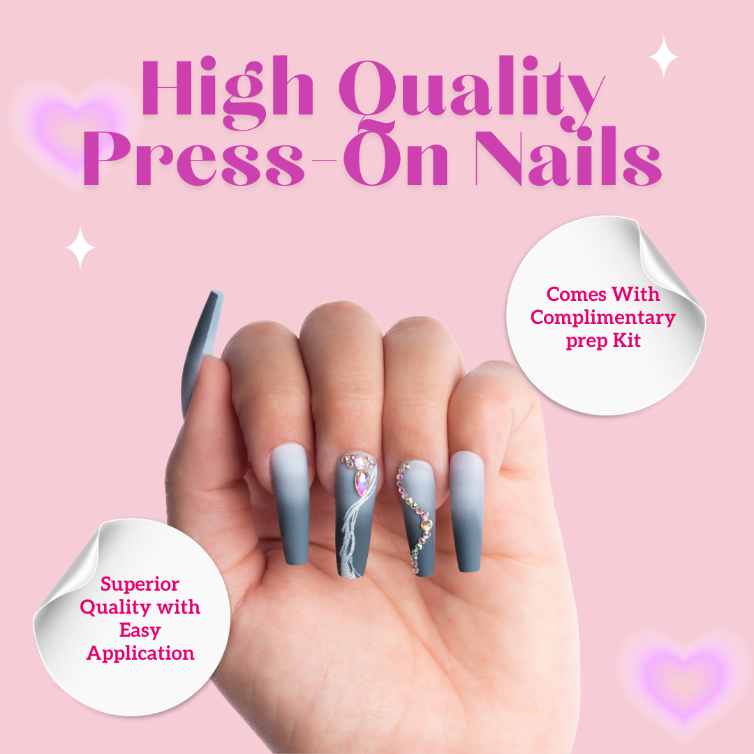 Blue Jean Long Coffin Press-On Nails