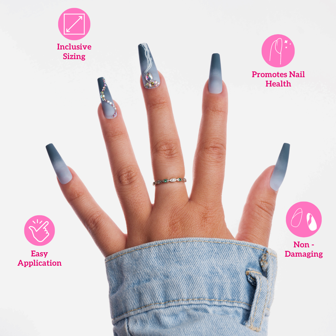 Blue Jean Long Coffin Press-On Nails