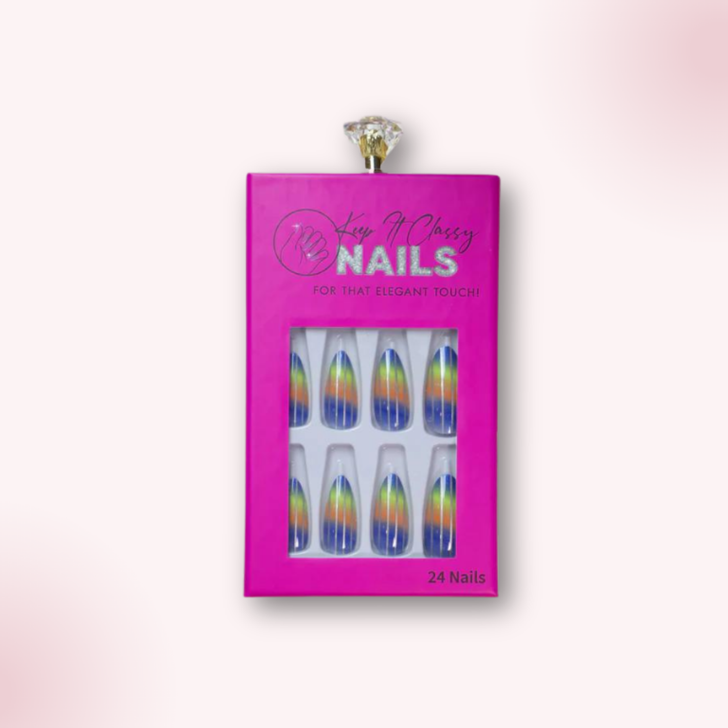 Blue Rainbow Almond Medium Press-On Nails