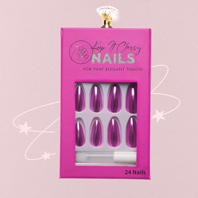 Chrome Pink Almond Medium Press-On Nails