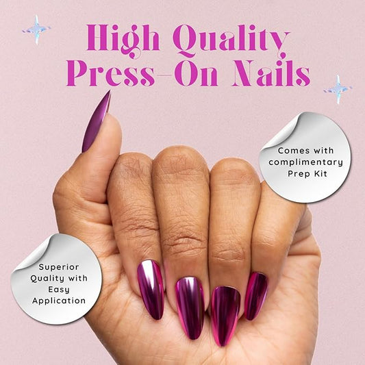 Chrome Pink Almond Medium Press-On Nails