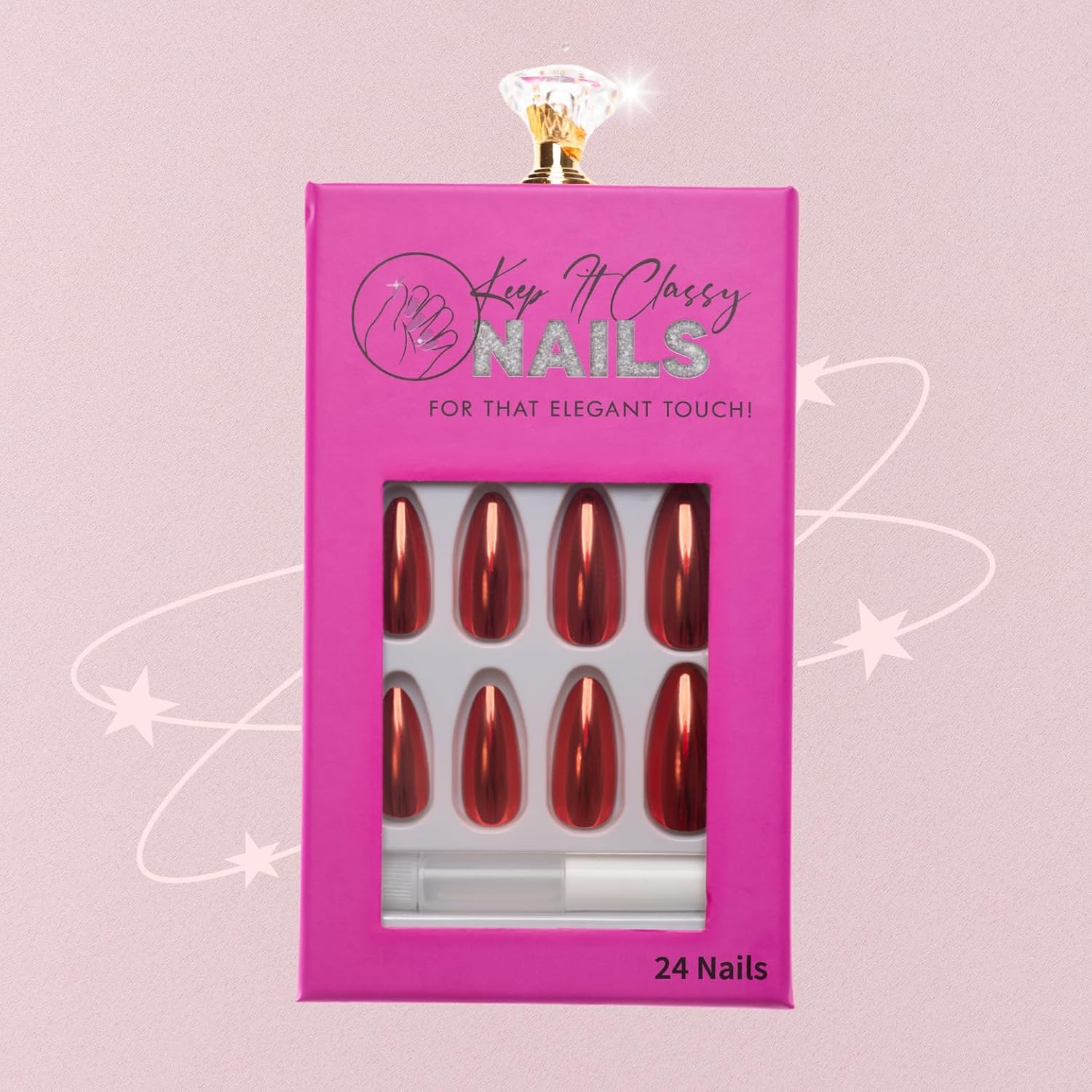 Chrome Red Almond Medium Press-On Nails