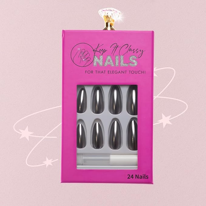 Chrome Silver Almond Medium Press-On Nails