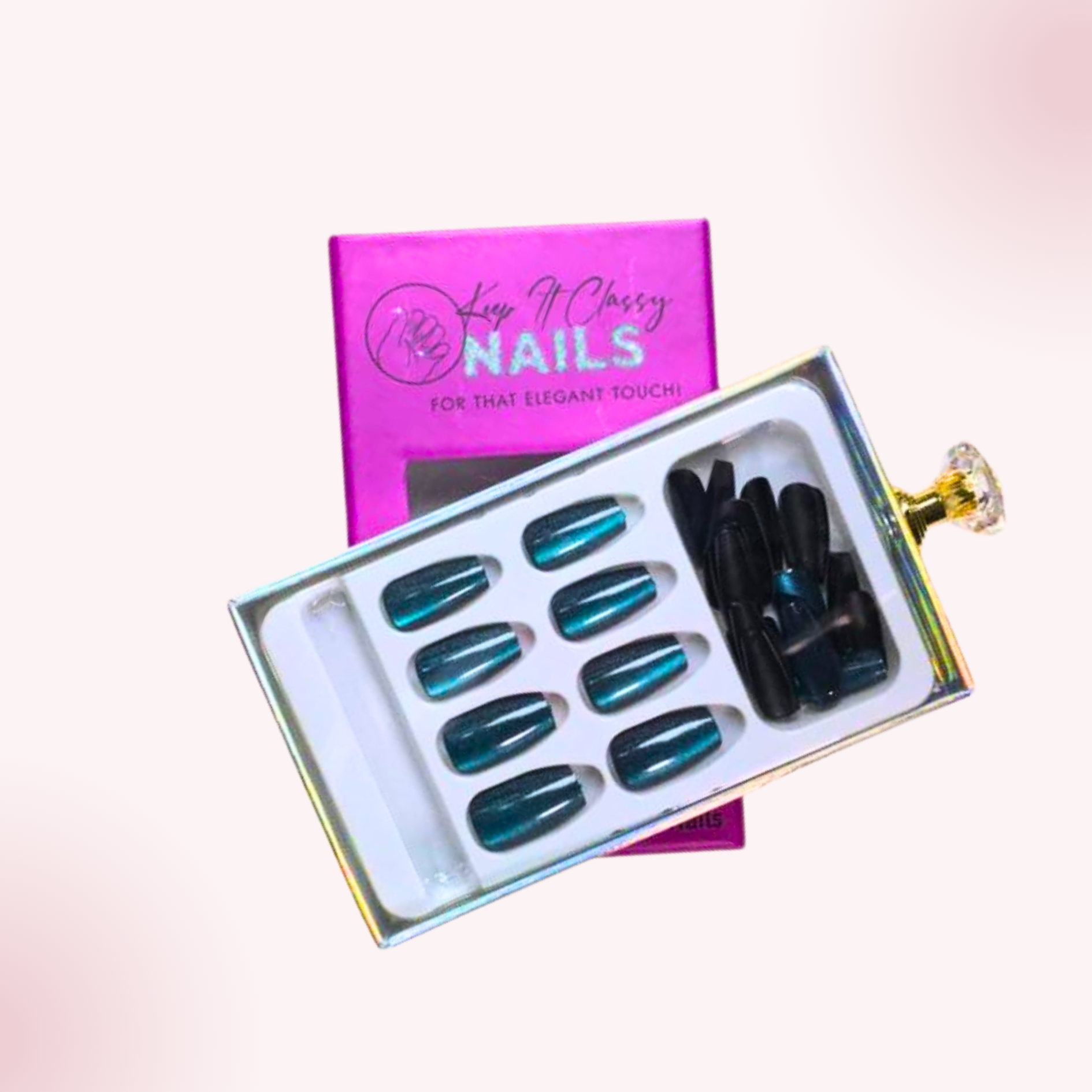 Fluorescent Aqua Almond Press-On Nails