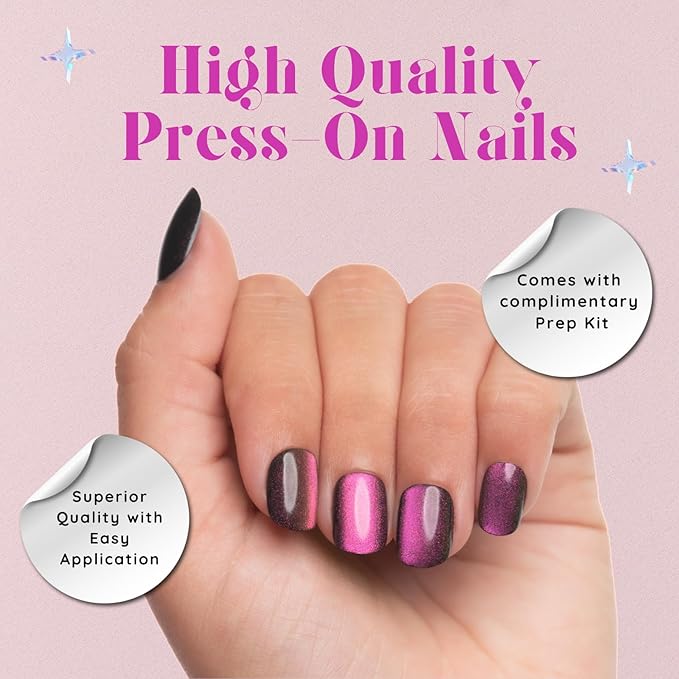 Fluorescent Plum Squared Oval Short Press-On Nails