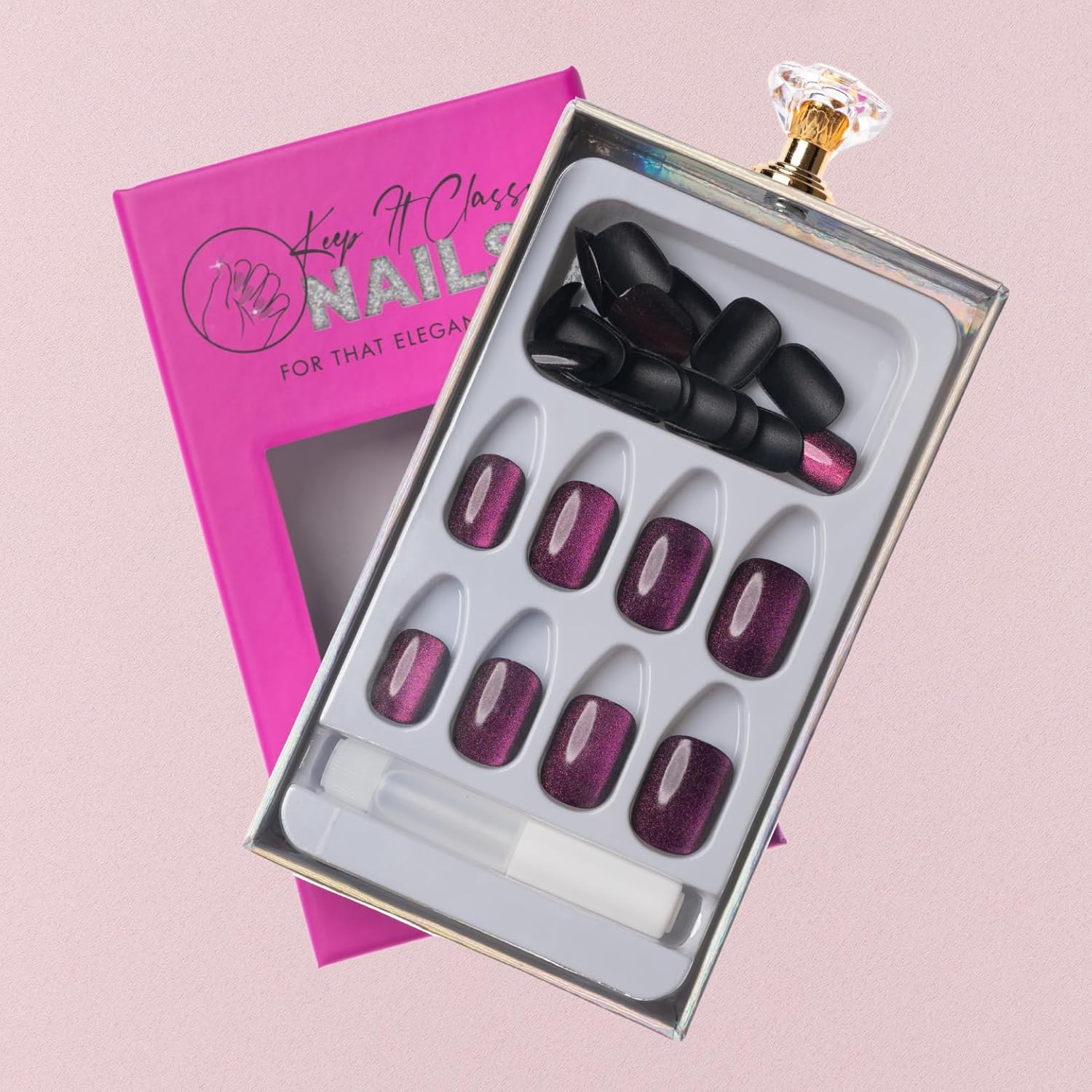 Fluorescent Plum Squared Oval Short Press-On Nails