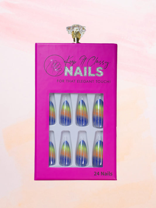 Blue Rainbow Almond Press-On Nails