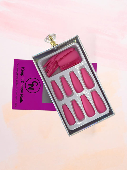 Matte Hot Pink Coffin Press-On Nails