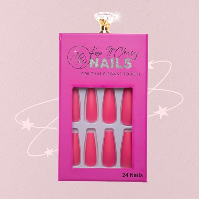 Matte Hot Pink Coffin Press-On Nails