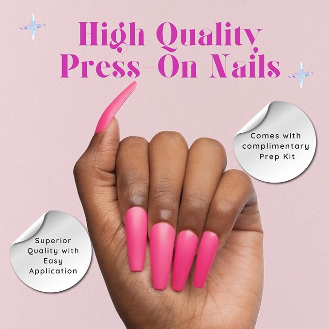 Matte Hot Pink Coffin Press-On Nails