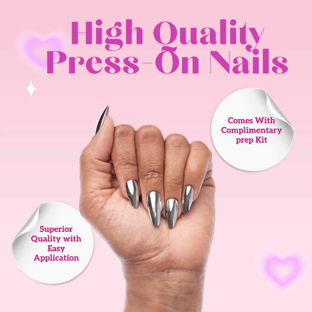 Chrome Silver Almond Medium Press-On Nails