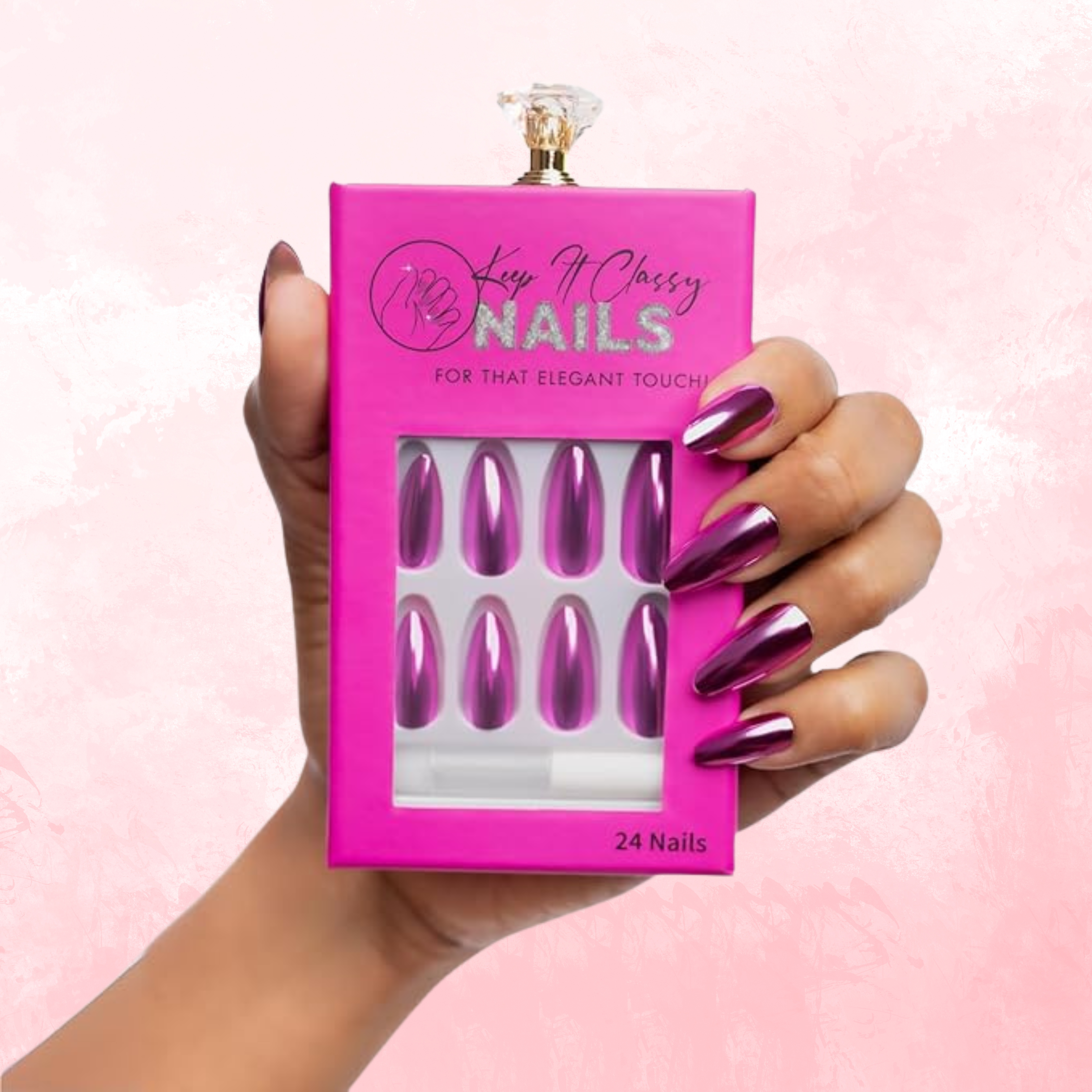 Chrome Pink Almond Medium Press-On Nails