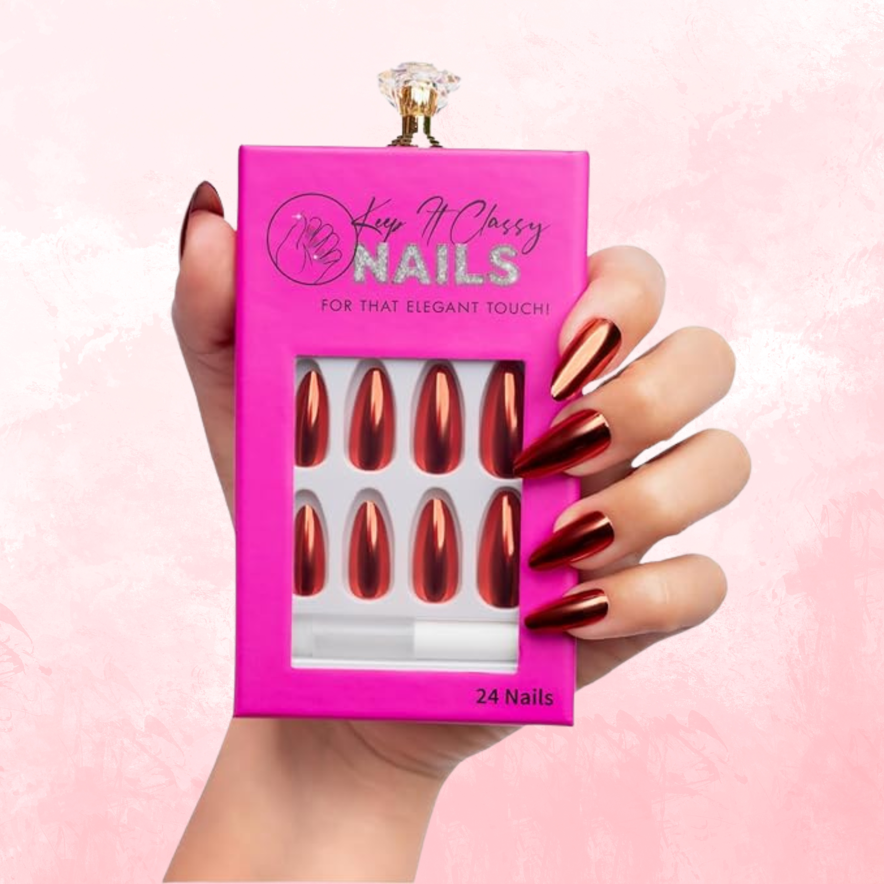 Chrome Red Almond Medium Press-On Nails