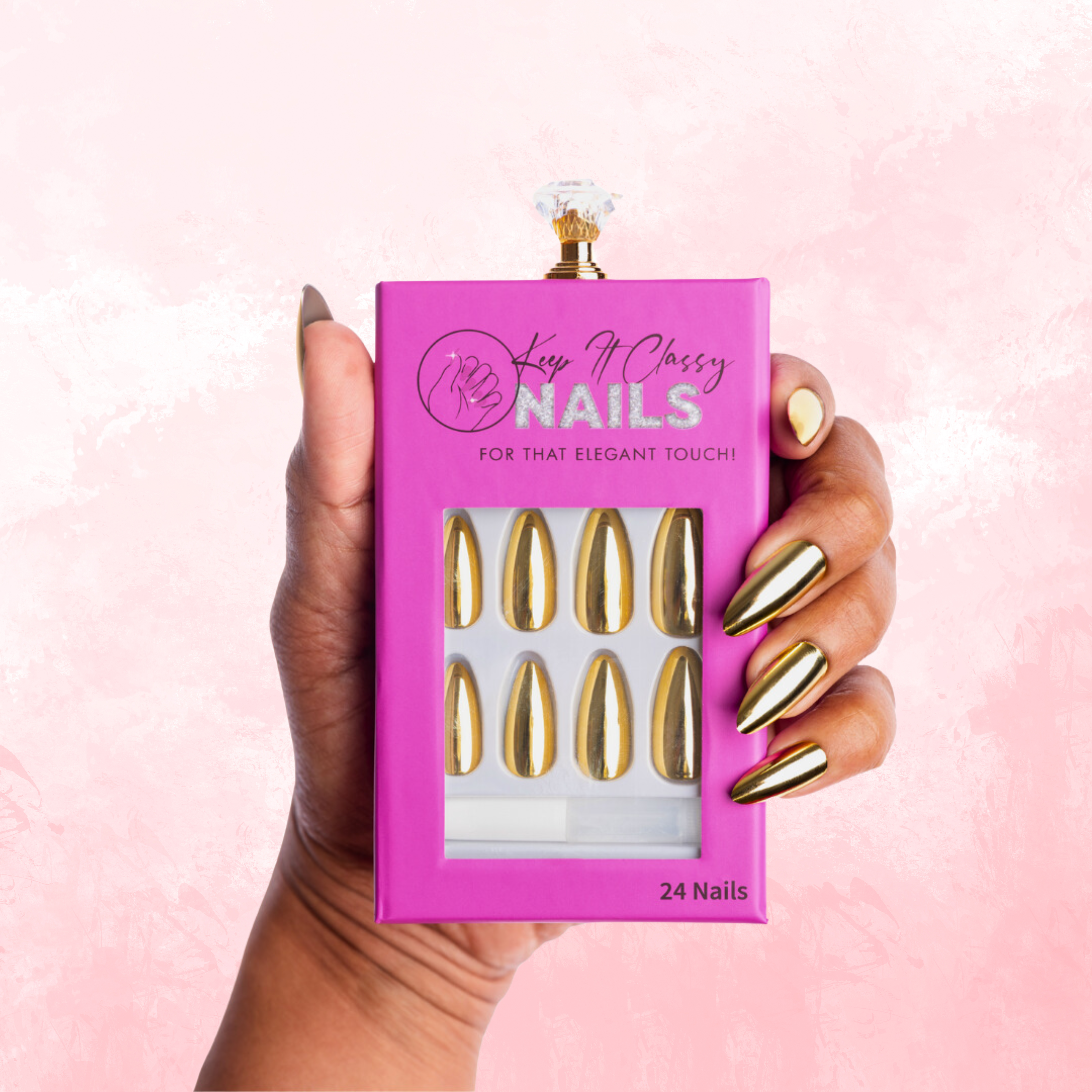 Chrome Gold Almond Medium Press-On Nails