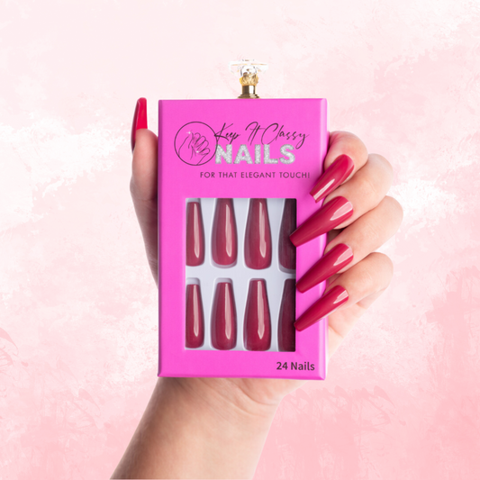 Red Wine Glossy Coffin Press-On Nails