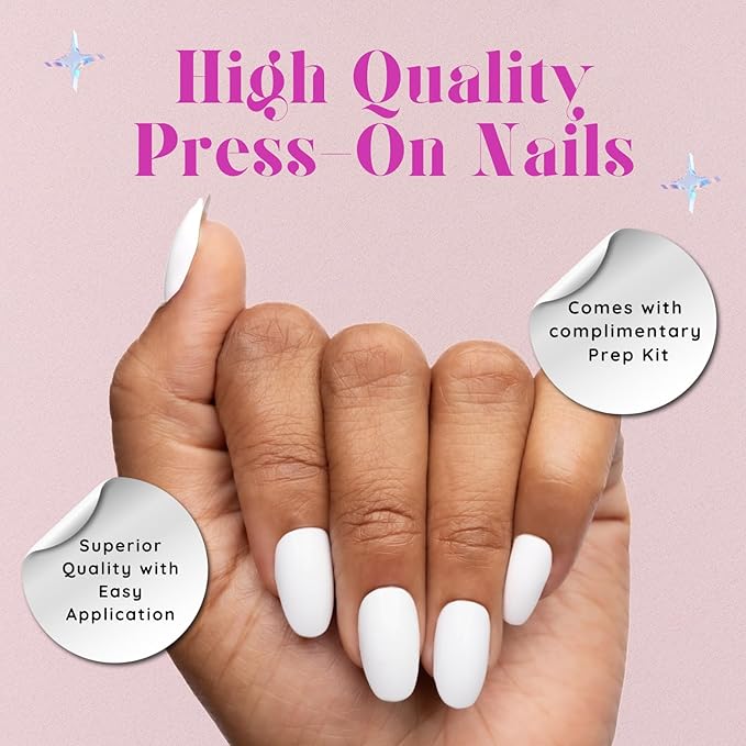 White Out Oval Press-On Nails