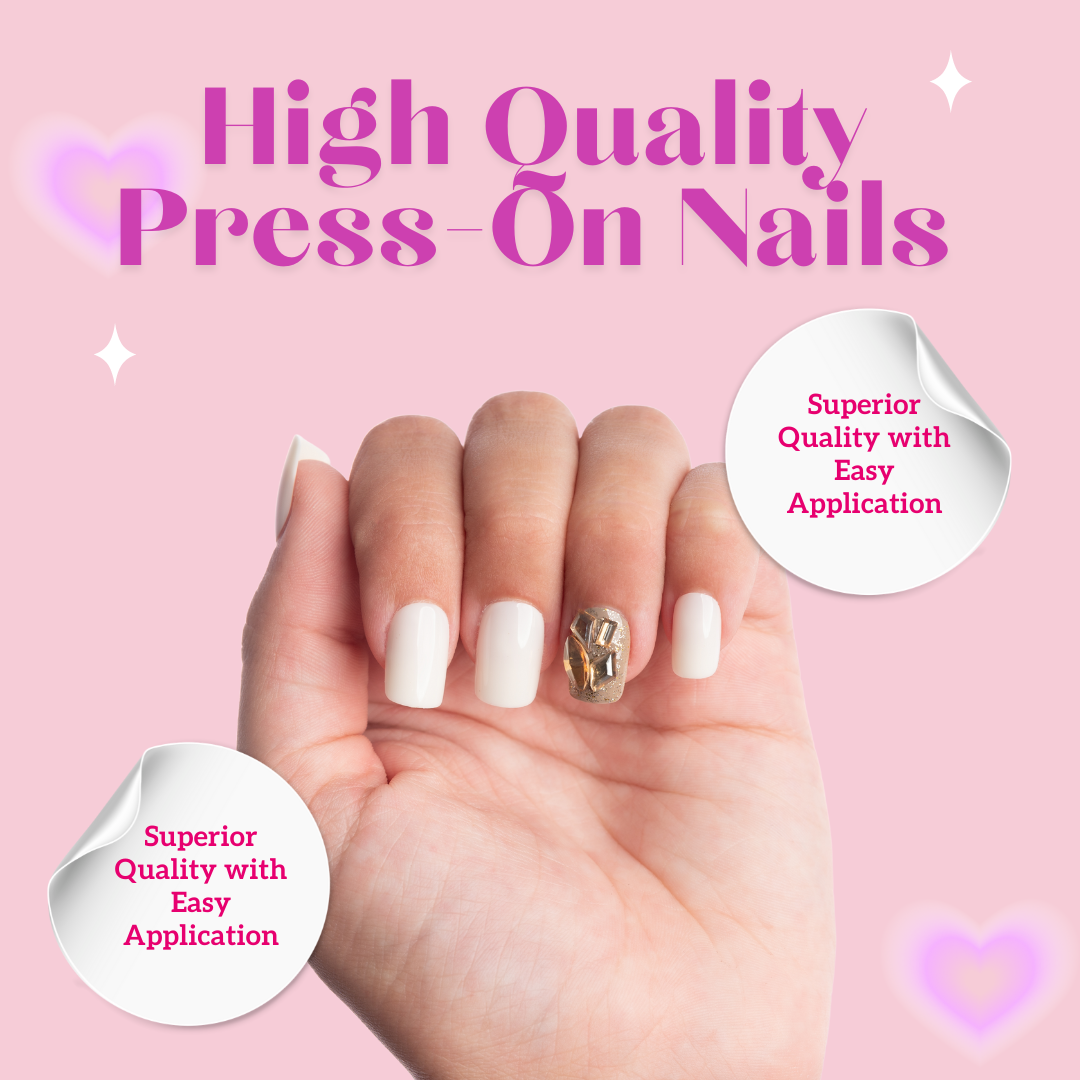 Pearly White With Crystal Stone Accents - Square Press-On Nails