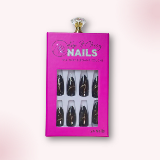 Black Streak Almond Medium Press-On Nails