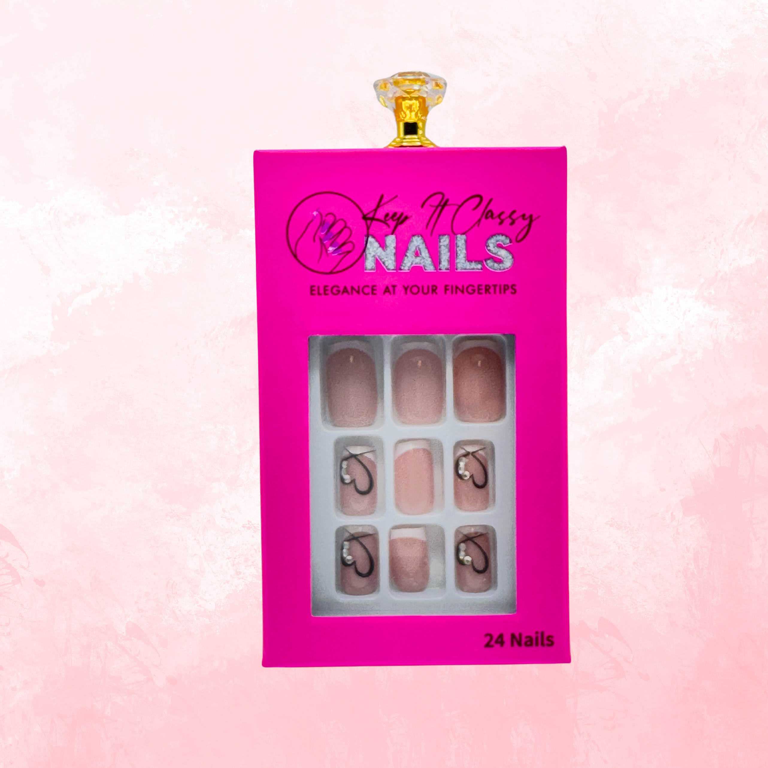 French heart Square Press-On Nails