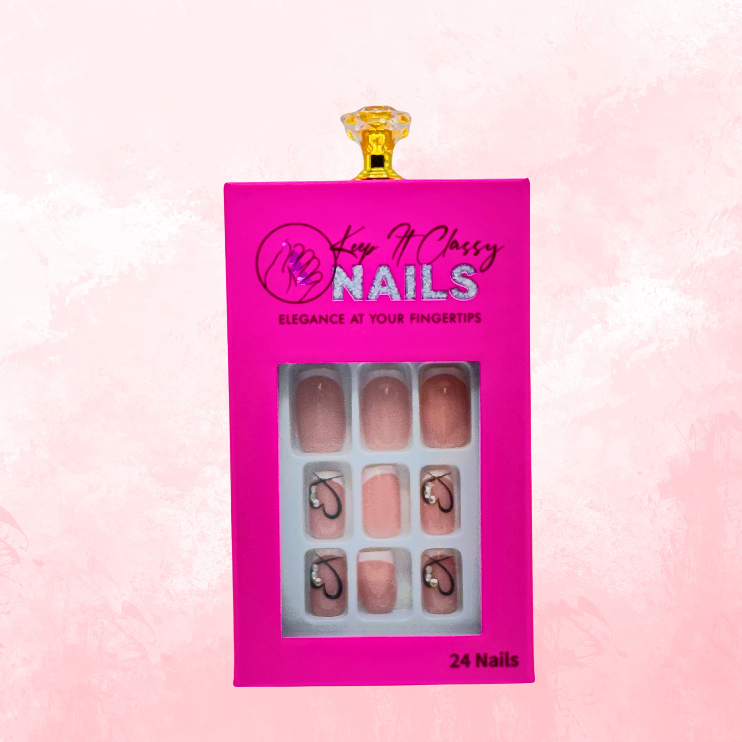 French heart Square Press-On Nails