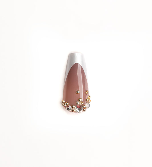 French Tip Mauve/Silver Stiletto Press-On Nails