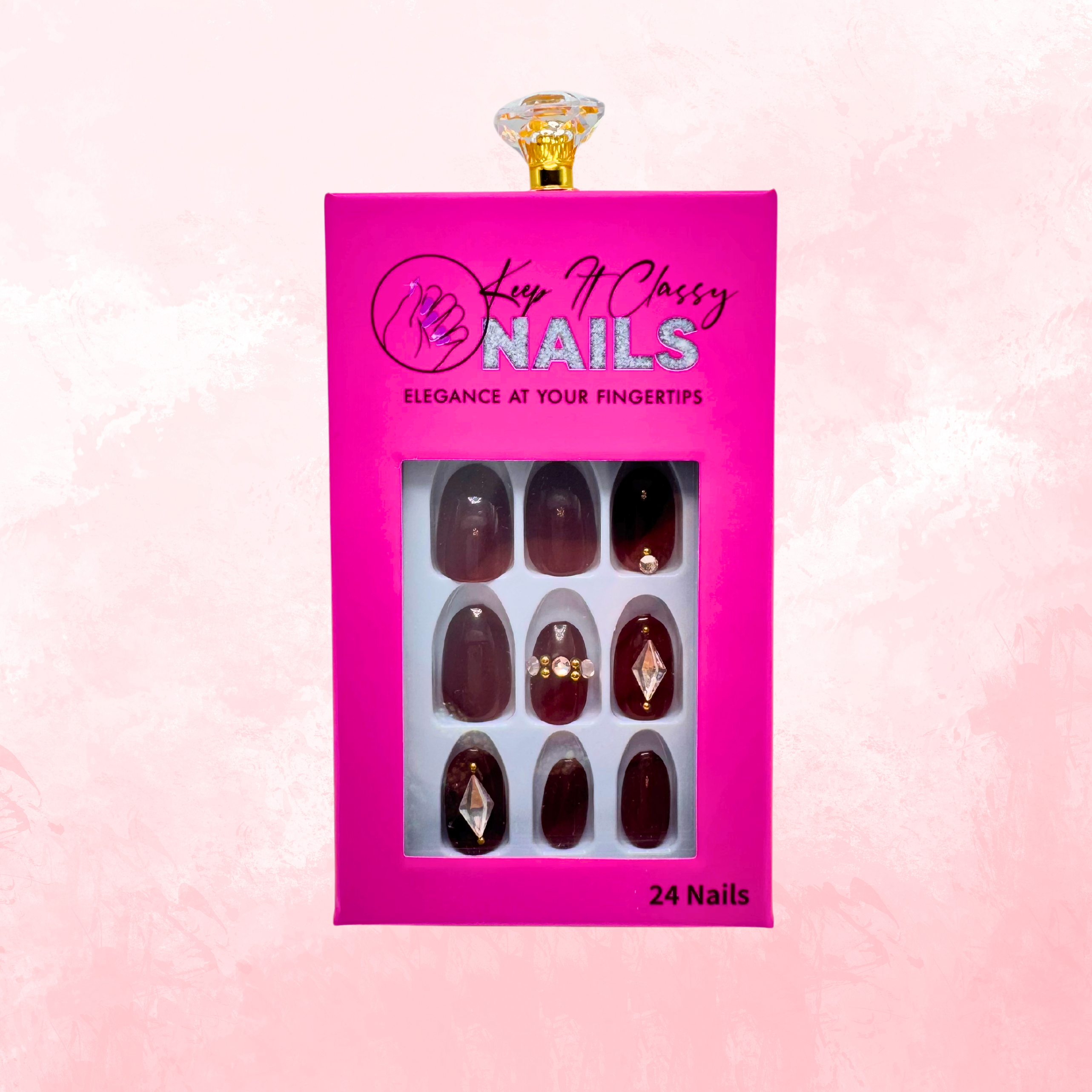 Red Wine Stone Oval Press-On Nails