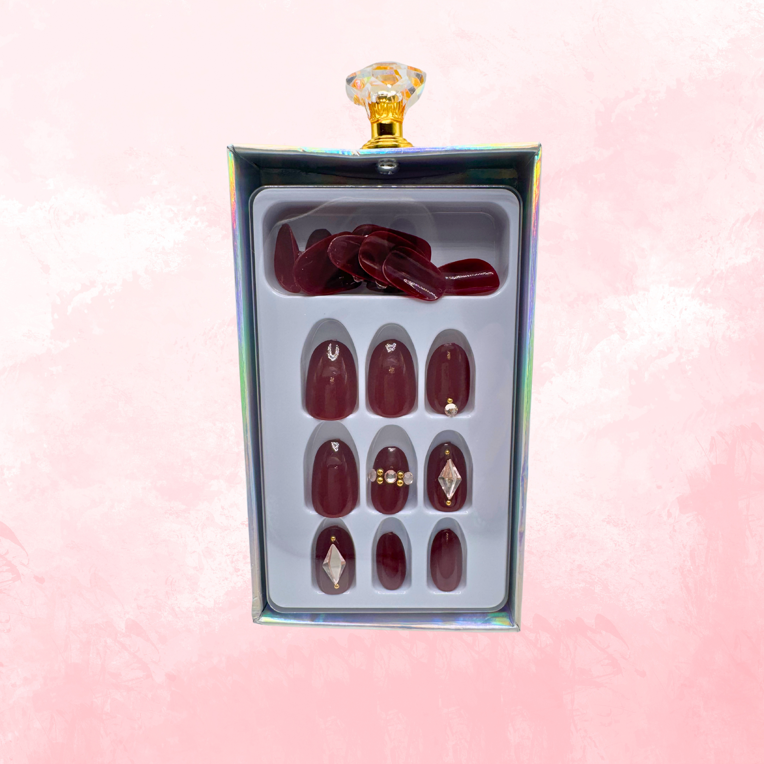 Red Wine Stone Oval Press-On Nails