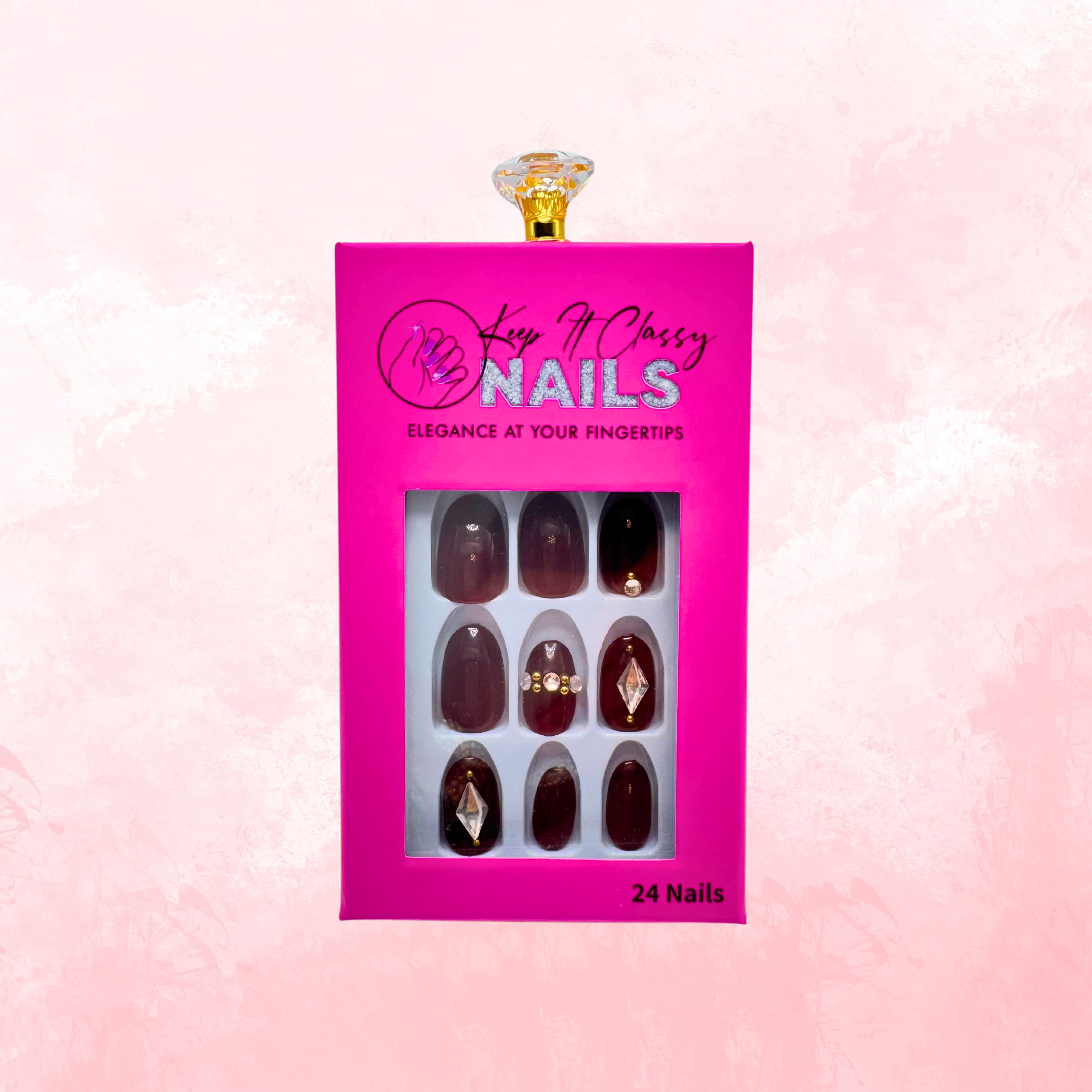 Red Wine Stone Oval Press-On Nails