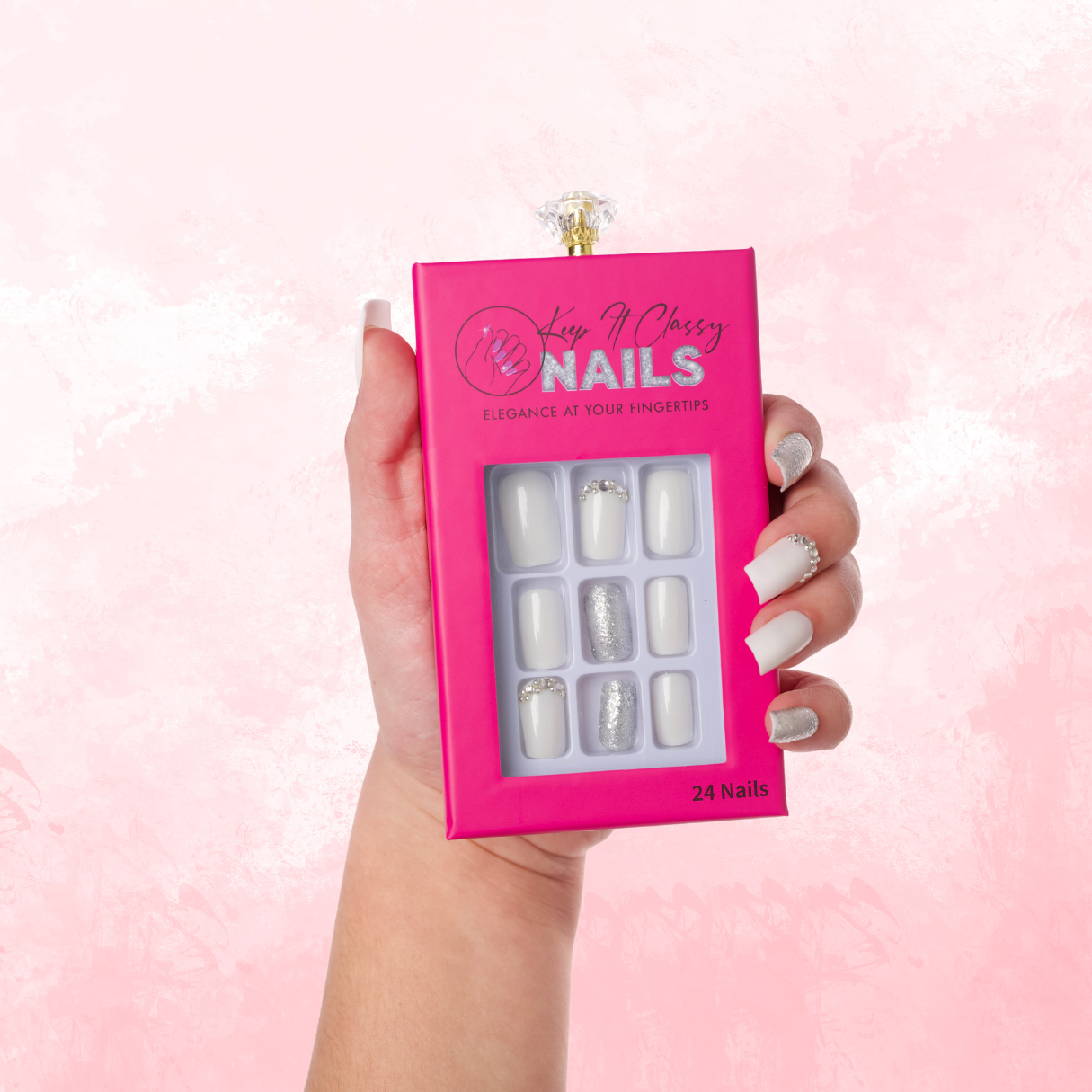 Shiny Pearl/Glitter Square Press-On Nails