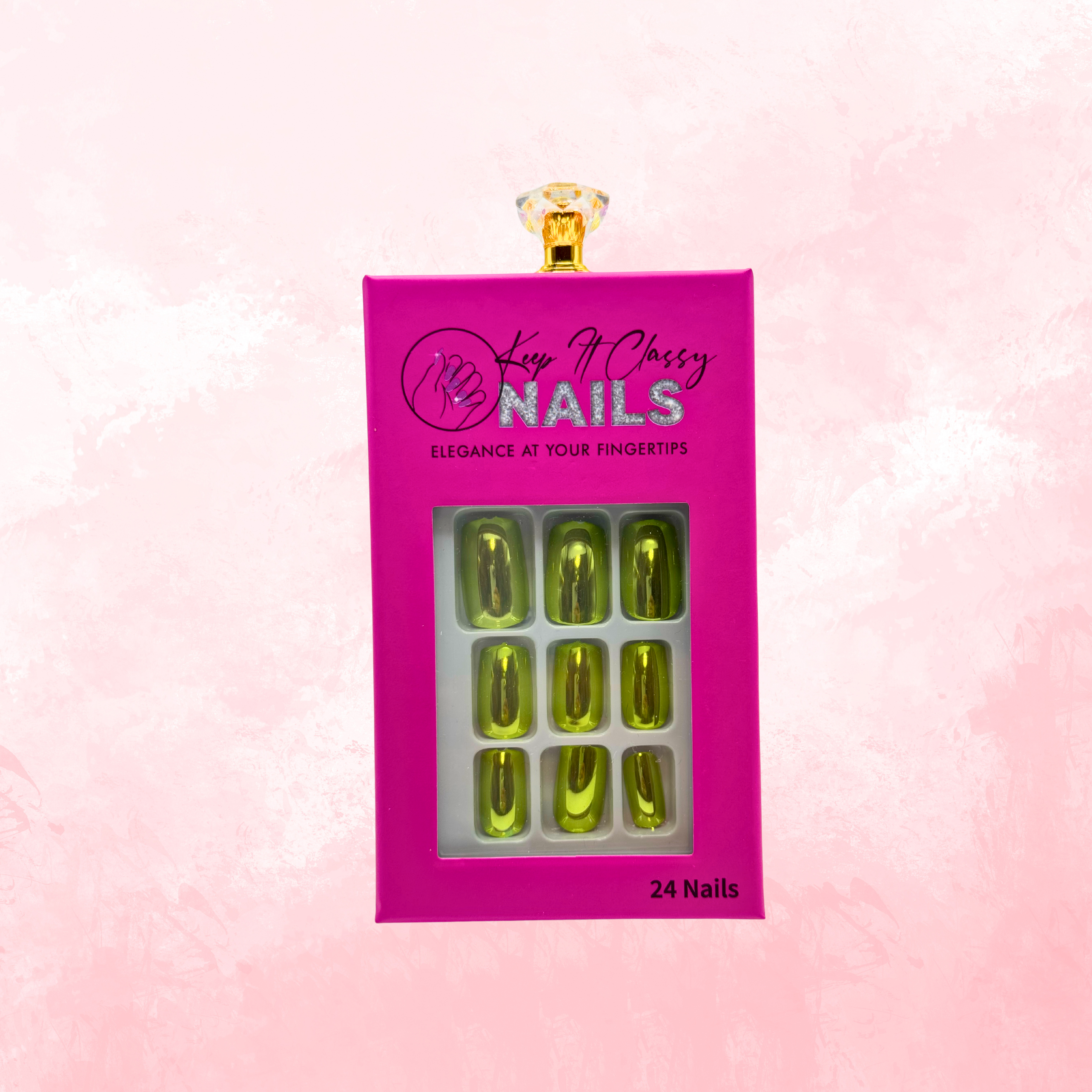 Sour Apple Chrome Square Press-On Nails